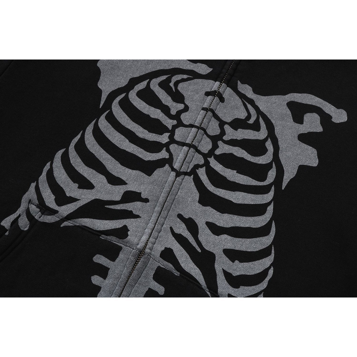 SKELETON SHARK HEAVY WASHED CROPPED FIT FULL ZIP HOODIE MENS